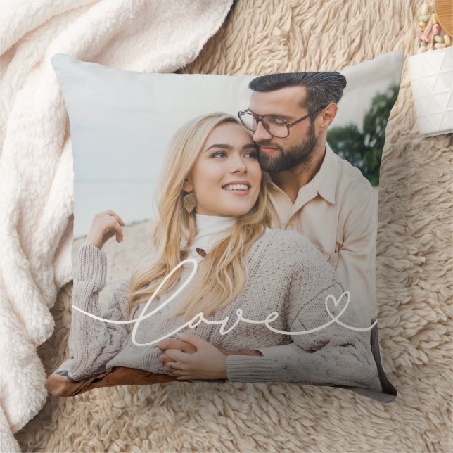Love in White Script with Heart Custom Photo Cushion (Blanket)