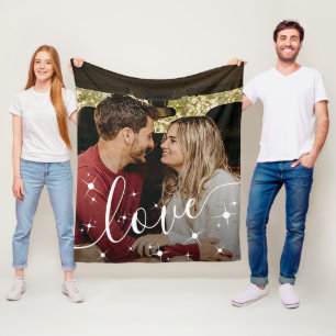 Love in White Script with Sparkles Custom Photo Fleece Blanket