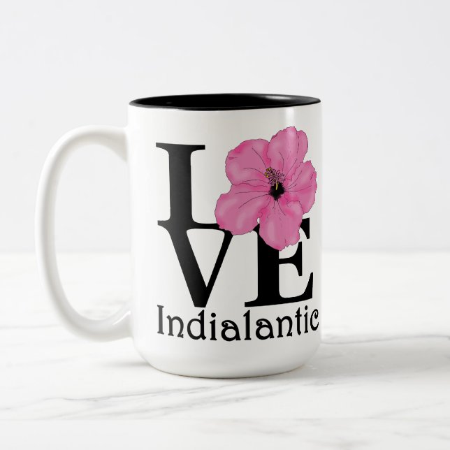 LOVE Indialantic Pink Hibiscus 15oz Two-Tone Coffee Mug (Left)