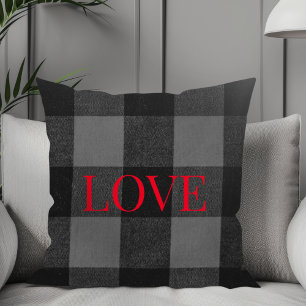 Love-Infused Flannel: Black and Grey Buffalo Plaid Cushion