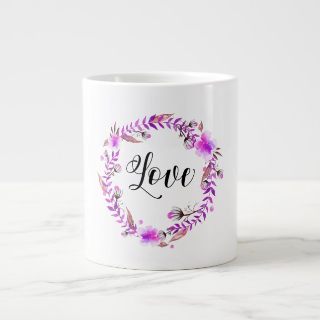 *~* LOVE INTENTION EMOTO Floral Wreath Large Coffee Mug (Front)