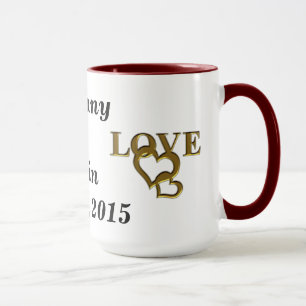Love Interlocking Heart, Names and Date Ringer Mug
