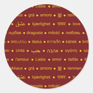 Love international typographywords classic round sticker