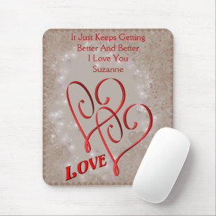 Love Intertwined Red Hearts Personalized Mouse Pad