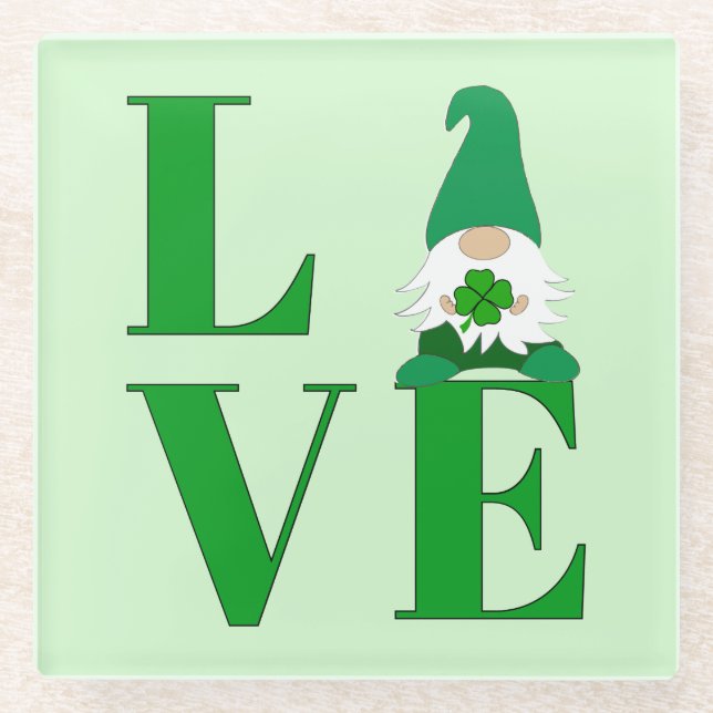 Love Irish Gnome Glass Coaster (Front)