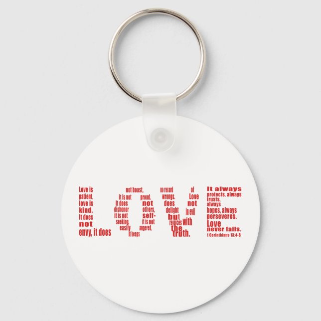 Love is... 1 Corinthians 13:4-8 Bible verse Key Ring (Front)