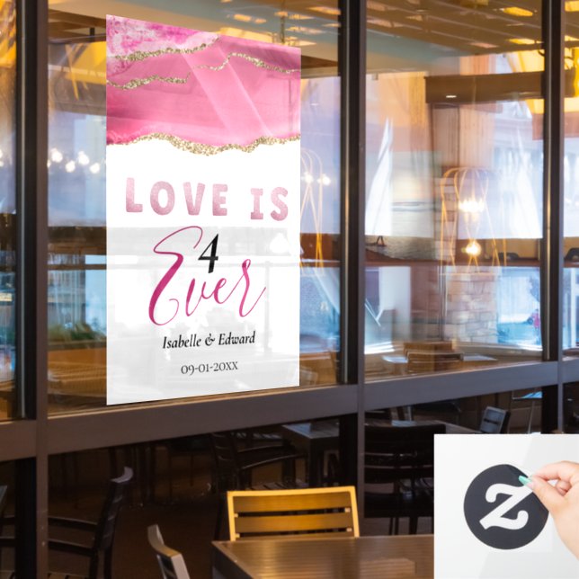 "Love is 4 Ever" Elegant Gold & Pink Agate Stone (Restaurant Window)