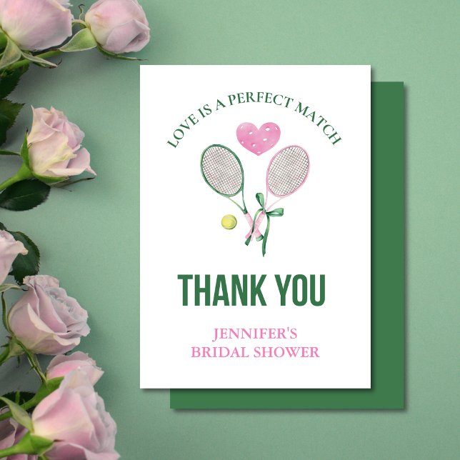 Love Is a Perfect Match Tennis Bridal Shower  Thank You Card (Creator Uploaded)