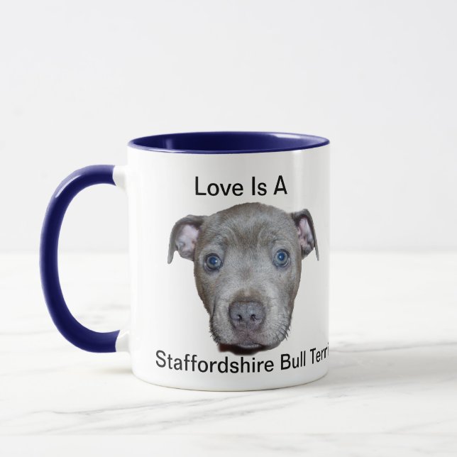 Love Is A Staffy Logo And Puppy Mug (Left)