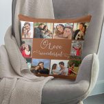 Love is a Wonderful Thing Rust Pink 10 Photo Cushion<br><div class="desc">Romantic Quote and Custom Photo Pillow. The main wording is hand lettered and reads "Love is a Wonderful Thing" in playful calligraphy with love hearts. The photo template is set up for you to add your pictures, working clockwise from the top left, to form a simple grid style photo collage...</div>