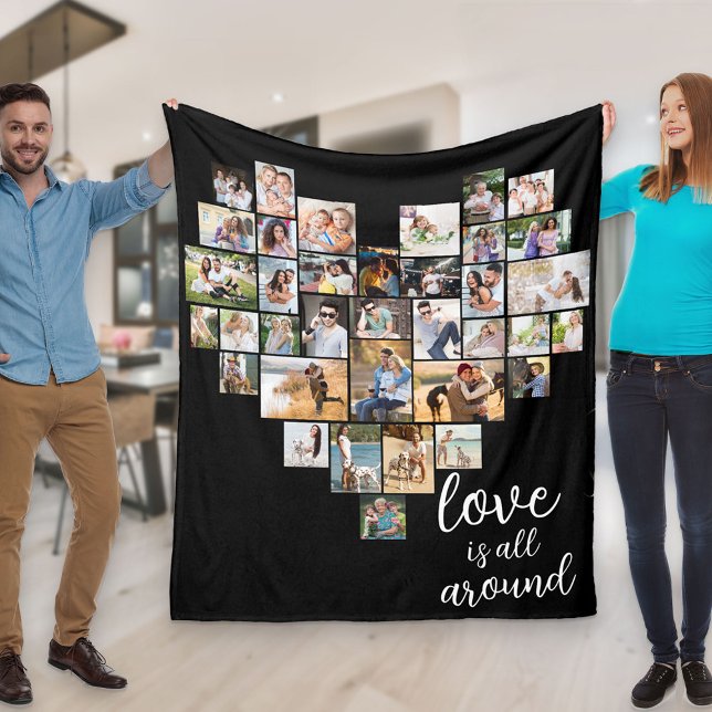 Love is all Around Heart Shaped 36 Photo Collage Fleece Blanket (Creator Uploaded)