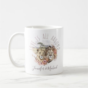 Love is All Around Lions with Names Coffee Mug