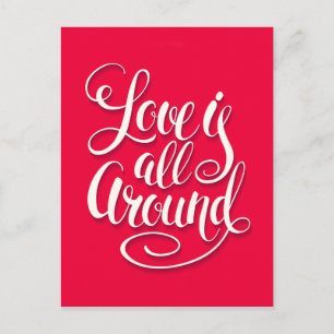 Love Is All Around Script Lettering Pink Postcard