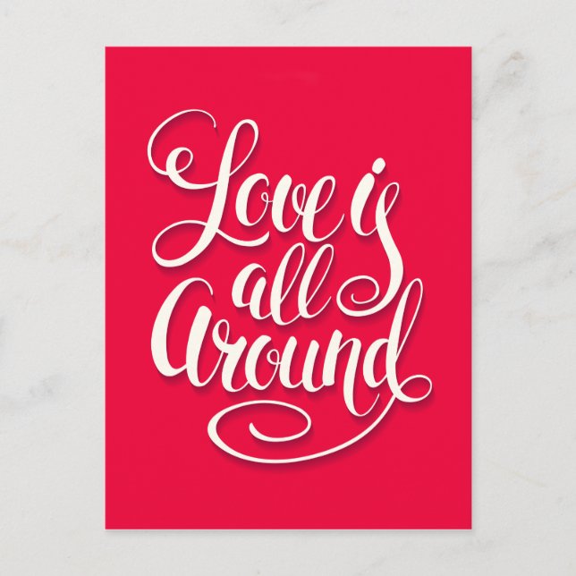 Love Is All Around Script Lettering Pink Postcard (Front)