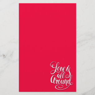 Love Is All Around Script Lettering Pink Stationery