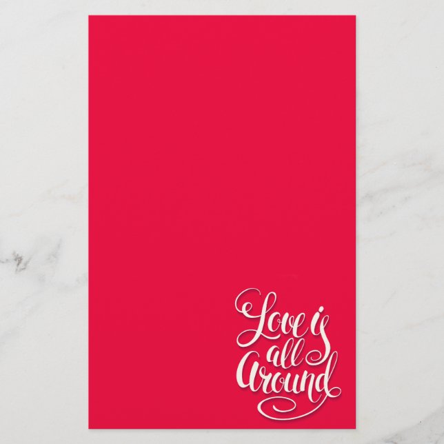 Love Is All Around Script Lettering Pink Stationery (Front)