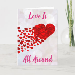 Love Is All Around Valentines Day Red Hearts Holiday Card