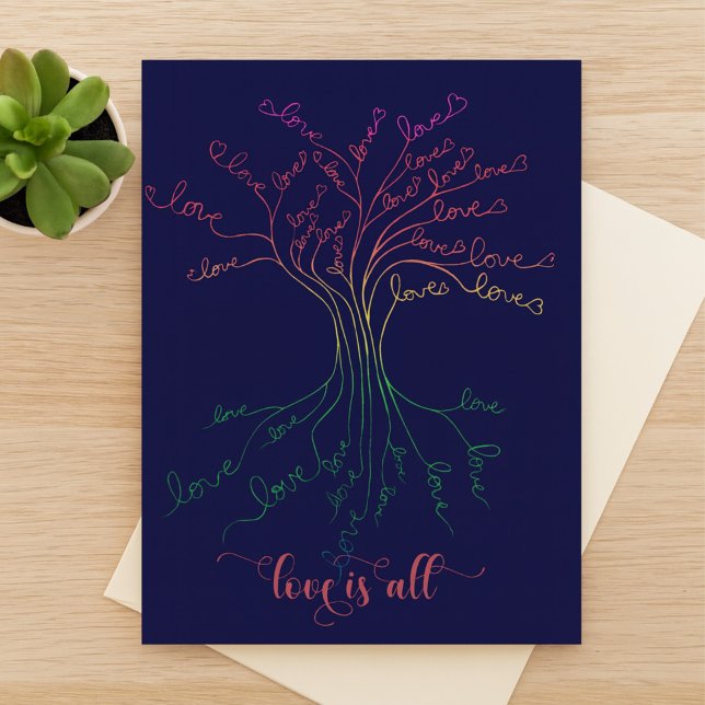 Love is All Tree of Life Navy Rainbow Valentine's Postcard (Creator Uploaded)
