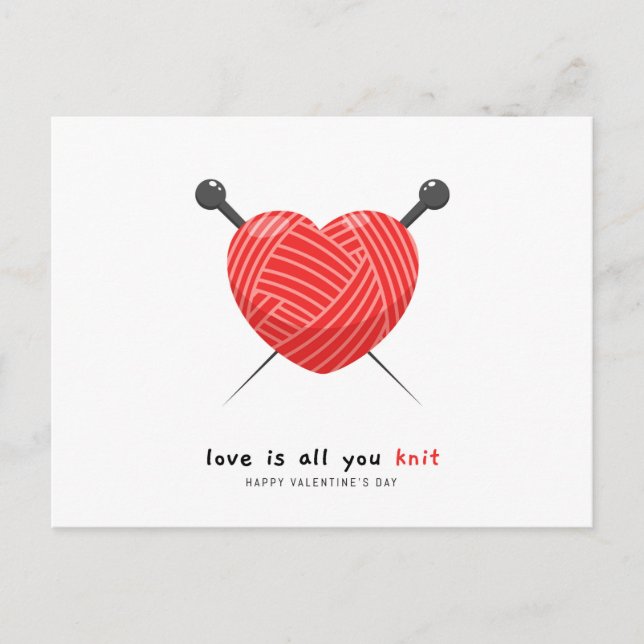 Love Is All You Knit  | Valentine's Day Holiday Postcard (Front)