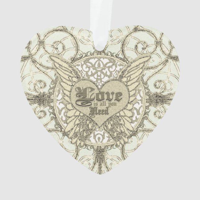 Love is All You Need Angel Wings and Heart Ornament (Back)