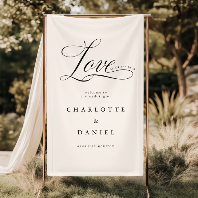 Love is all you need! Elegant, wedding Banner (Love is all you need! Personalized, Elegant, welcome, beige,wedding Banner with your names and date.)