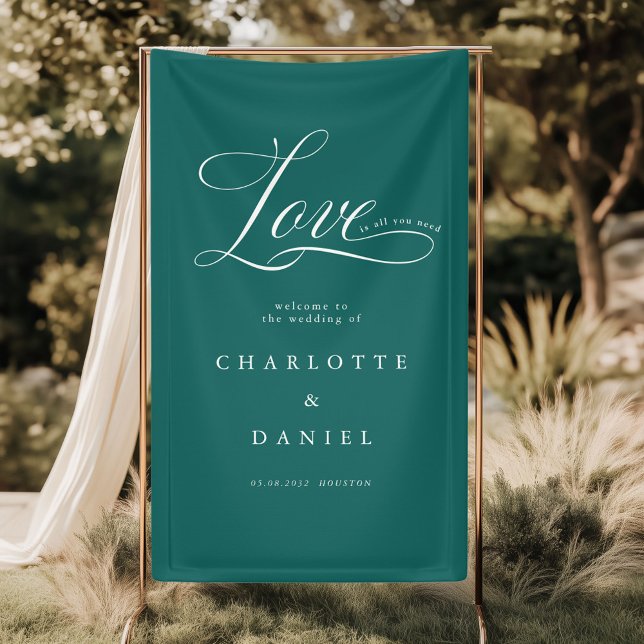 Love is all you need! Elegant, wedding Banner (Love is all you need! Personalized, Elegant, welcome, wedding Banner with your names and date.)