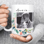 Love Is All You Need Floral Couples Photo Collage Coffee Mug<br><div class="desc">Love Is All You Need Floral Couples Photo Collage Coffee Mug. This cute design features beautiful watercolor pink and sage peony flowers. Personalise this custom design by adding 3 photos of your own and your own custom quote.</div>