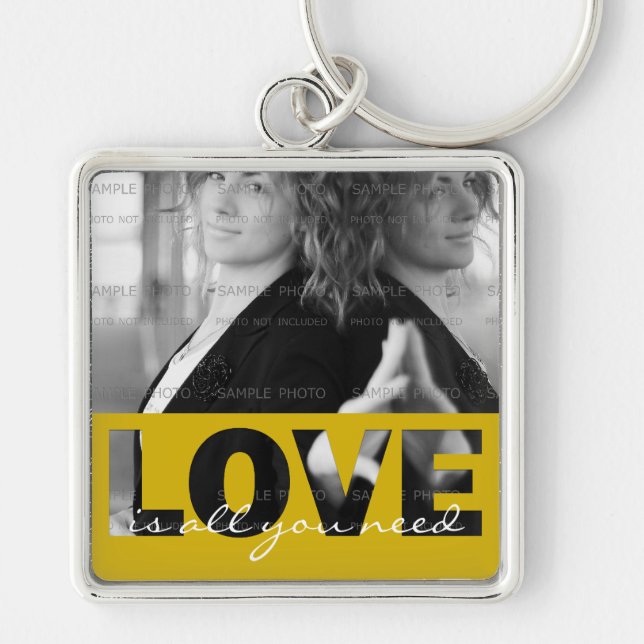 Love is All You Need Mustard Yellow Photo Key Ring (Front)