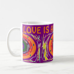 Love is all you need purple and burnt orange art coffee mug