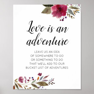 Love Is An Adventure Burgundy Flowers Wedding Poster