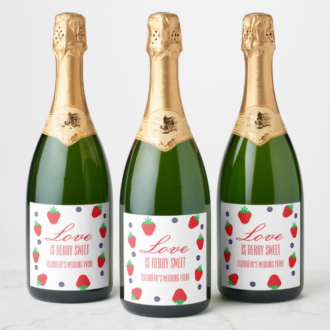 Love Is Berry Sweet Fruit Bridal Shower Sparkling Wine Label (Bottles)
