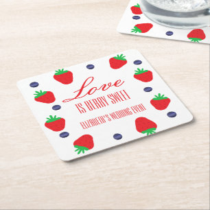 Love Is Berry Sweet Fruit Bridal Shower Square Paper Coaster