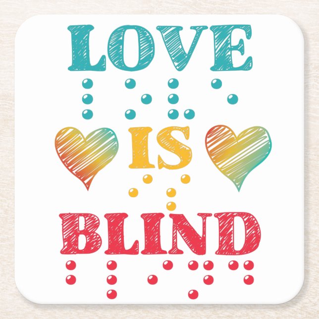 Love Is Blind Braille Hearts Square Paper Coaster (Front)