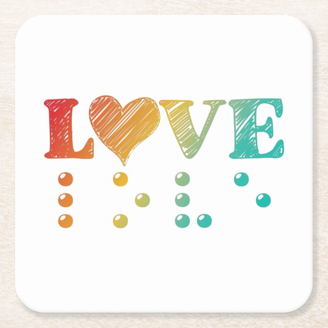 Love Is Blind Braille Square Paper Coaster (Front)