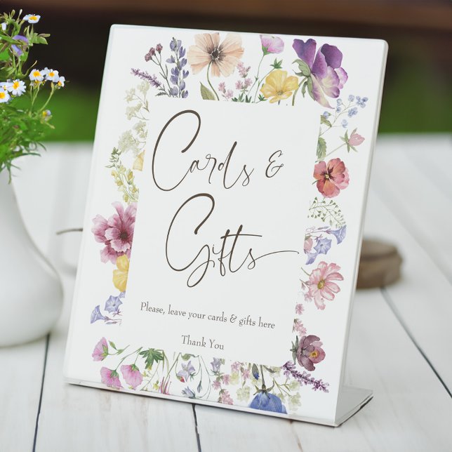 Love is blooming boho wildflower gifts table pedestal sign (Love is blooming boho wildflower summer garden bridal shower gifts table pedestal sign)