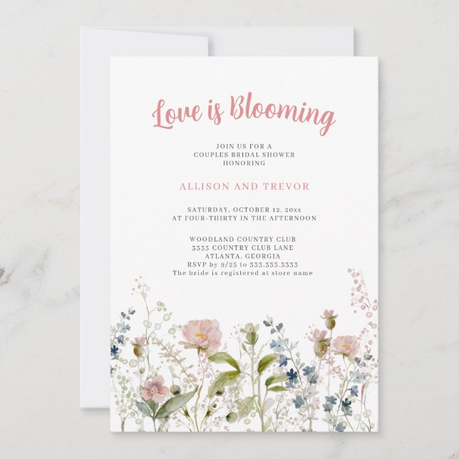 Love is Blooming Floral Couples Bridal Shower Invitation (Front)