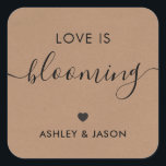 Love is Blooming Sticker, Flowers Tag, Wedding, Square Sticker<br><div class="desc">These are the perfect little stickers. You can customise the text,  as well as change the colours.</div>