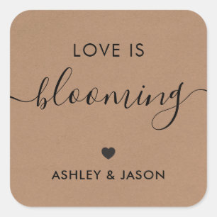 Love is Blooming Sticker, Flowers Tag, Wedding, Square Sticker