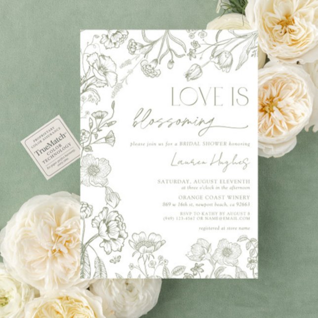 Love is Blossoming Sage Green Floral Bridal Shower Invitation (Creator Uploaded)