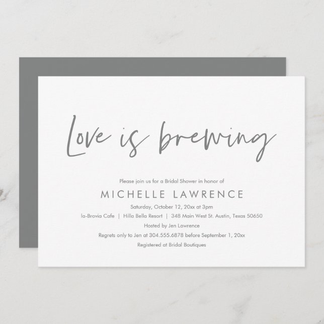 Love is brewing, Afternoon Tea Party Bridal Shower Invitation (Front/Back)