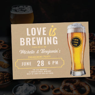 Love is Brewing Beer Kraft Couple's Engagement Invitation