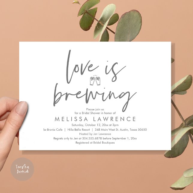 Love is brewing, Beer Party Bridal Shower Invitation (Love is brewing, Beer Party Bridal Shower Invitation Card, PDF, in Dark Grey)