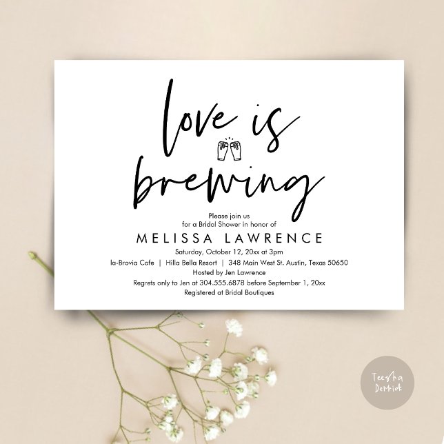 Love is brewing, Beer Party Bridal Shower Invitation (Love is brewing, Beer Party Bridal Shower Invitation Card, PDF, in Black and White)