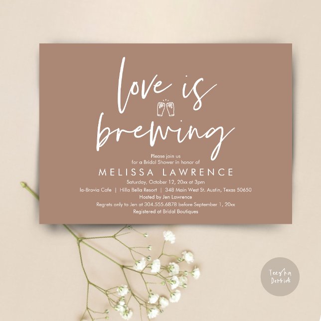 Love is brewing, Beer Party Bridal Shower Invitation (Love is brewing, Beer Party Bridal Shower Invitation Card, PDF, in Warm Taupe)