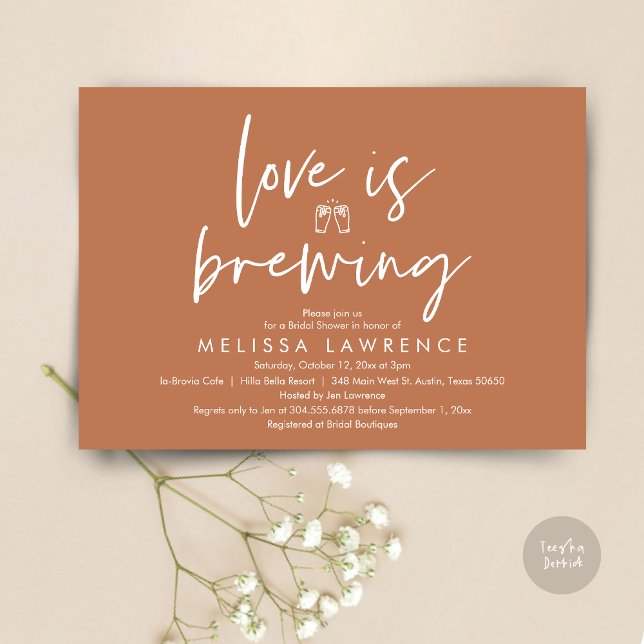 Love is brewing, Beer Party Bridal Shower Invitation (Love is brewing, Beer Party Bridal Shower Invitation Card, PDF, in Copper)