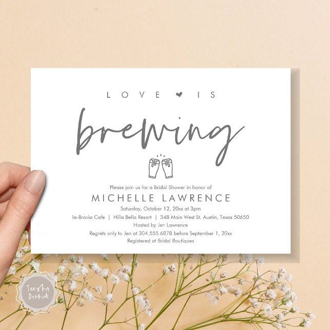 Love is brewing, Beer Party Bridal Shower Invitation (Love is Brewing, Bridal Shower Invitation Card, PDF, Beer Brew Party Celebration, Dark Grey)