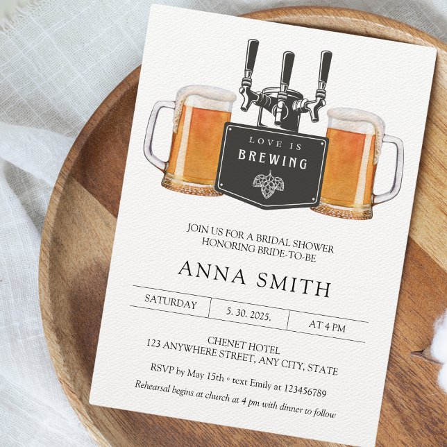 Love is brewing Beer Pizza Casual Bridal Shower Invitation (Love is brewing - beer bridal shower)