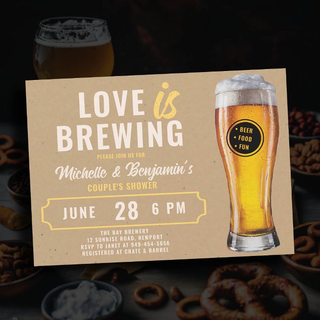 Love is Brewing Beer Theme Couple's Coed Shower Invitation (love is brewing beer couples shower invitation brewery party)