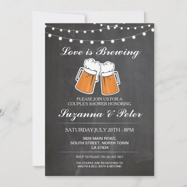 Love is Brewing Beers Couple's Showers Invite (Front)