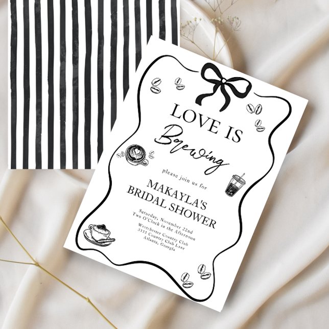 Love is Brewing Black Bow modern Bridal Shower Invitation (Creator Uploaded)